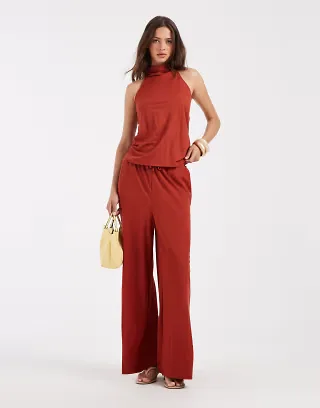 River Island linen blend balloon fit pants in rust