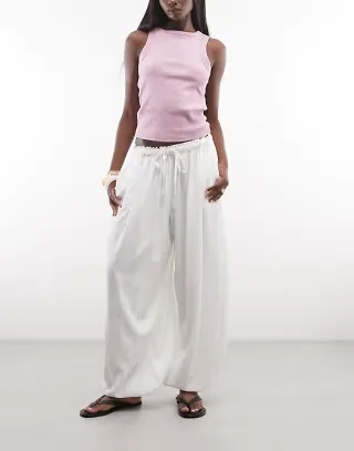 ASOS DESIGN pull on balloon pants in linen mix in white