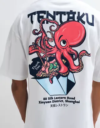 ASOS DESIGN oversized T-shirt with octopus graphic in white