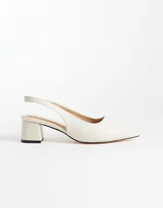 SEQWL Wide Fit Sorrento sling back low block heeled sandals in cream