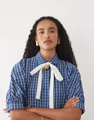 Sister Jane Celeste exclusive bow detail short sleeve mini dress in blue plaid