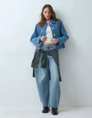 Reclaimed Vintage denim striped jacket in mid blue