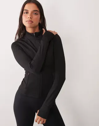 4505 Icon thermal zip up contouring long sleeve running jacket in black