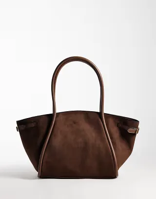 ASOS DESIGN faux suede belted tote bag in chocolate