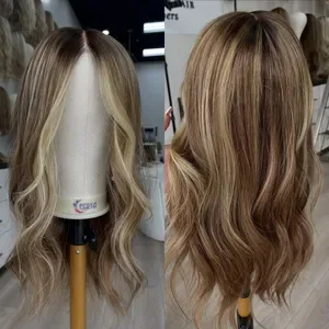 Brown Highlight Ombre Blonde Wig - Dark Root Body Wave Human Hair - 13x4/13x6 HD Lace Frontal, Pre-Plucked, Glueless, Re