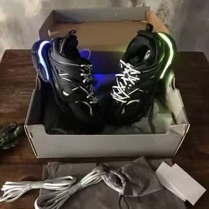 with Box Womens Mens Designer Casual Shoe Track LED Sneaker Grey Blue Gomma Leather Black Pink Trainer Nylon Printed Pla