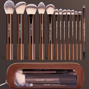 MAANGE Brown 22pcs Professional Makeup Brush Sets Kits Cosmetic Brush Soft Synthetic Fiber Aluminum Tube Foundation Eyes