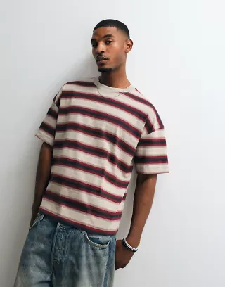 Weekday oversized T-shirt in red and beige stripe