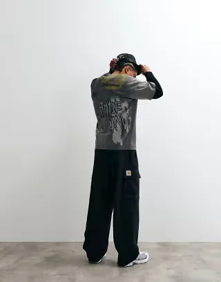 Aape by A Bathing Ape oversized t-shirt in washed charcoal with motocross back print