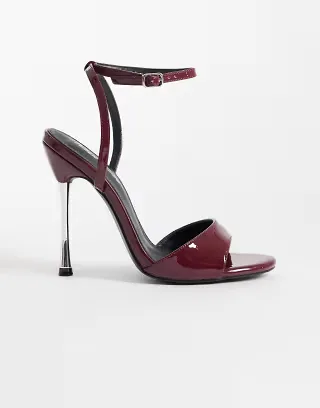 Public Desire Brooklyn heeled sandals in burgundy patent