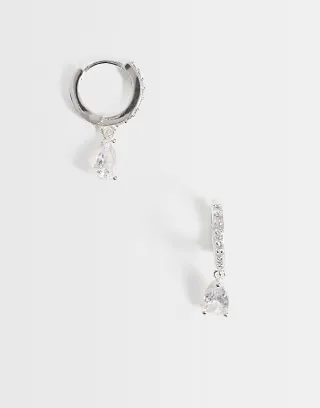 Kingsley Ryan gemset dangley teardrop hoops in silver plated