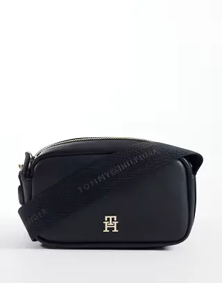 Tommy Hilfiger logo tape camera bag in black