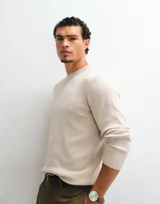 ASOS DESIGN Essential knit lightweight crew neck sweater in stone