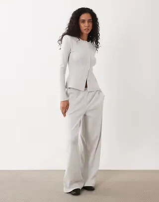 4th & Reckless ribbed shoulder pad snap front top and pants set in gray