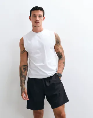 4505 shrunken muscle fit cotton tank with quick dry finish in white
