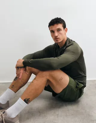 4505 Icon active quick dry muscle fit base layer training long sleeve top in khaki