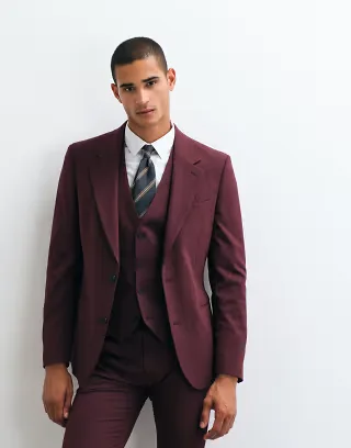 ASOS DESIGN skinny suit jacket in burgundy