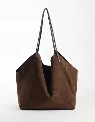 PASQ large suedette tote in chocolate brown