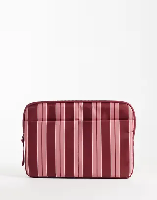 ASOS DESIGN zip around laptop case in pink and burgundy stripes