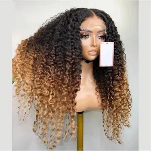 Highlight Ombre Blonde Curly Wigs 180% Density Glueless HD Lace 13x6 Human Hair Pre-Plucked Deep Wave Frontal Wet and Wa