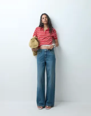 ASOS DESIGN low waist wide leg jeans in dark mid blue