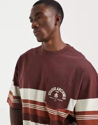 ASOS DESIGN oversized T-shirt in red stripe