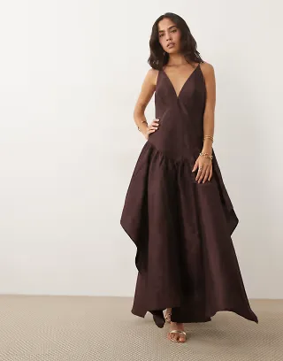 ASOS DESIGN high low hem structured midi dress in chocolate