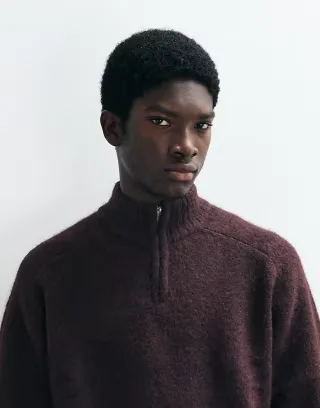 ASOS DESIGN oversized knitted funnel sweater in plum