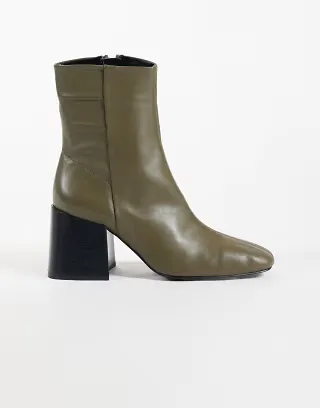 ASOS DESIGN Raiden real leather block heel ankle boots in olive