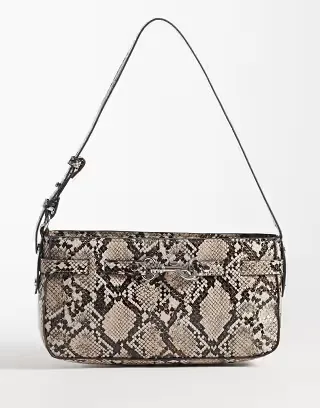 Abercrombie & Fitch y2k shoulder bag with hardware detailing in brown snake print