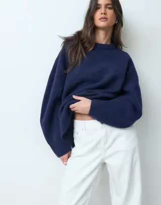 ASOS DESIGN curved sleeve oversized sweater in navy