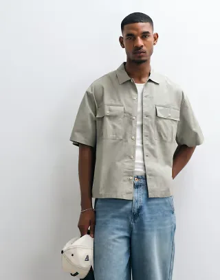 ASOS DESIGN boxy oversized cotton twill shirt in khaki