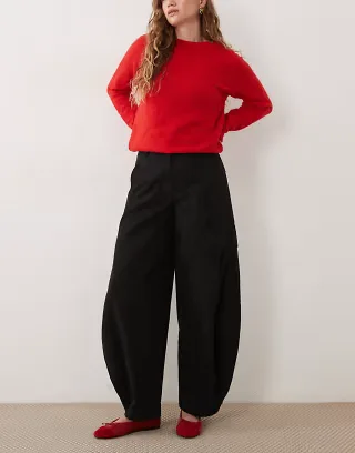 ASOS DESIGN tailored balloon trouser with popper hem in black