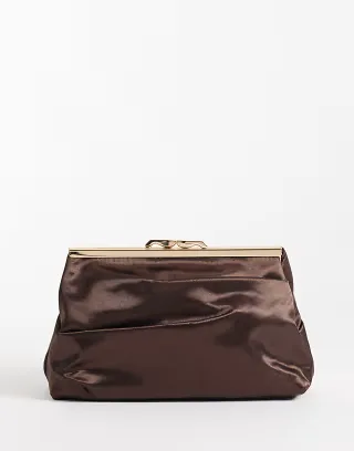 True Decadence framed clutch bag in chocolate satin
