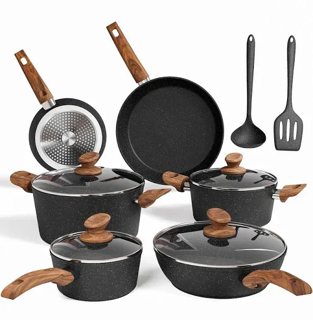 Kitchen Cookware Sets Nonstick 12 Piece Pots and Pans Set Granite Cooking Set