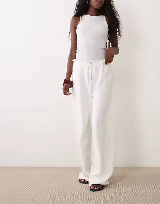 ASOS DESIGN Zip wide leg pants in white