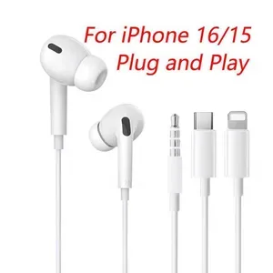Three Generations Wired Headphones For iPhone17 16 15 14 13 12 IPad in-Ear Earphones Lightning USB-C 35mm Phone Accessor