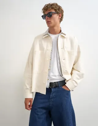 Topman oversized fit twill jersey shacket in ecru