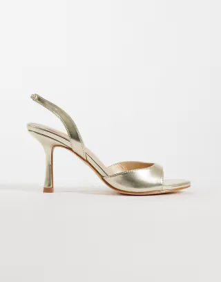 London Rebel Nora peep toe high heeled sandals in gold