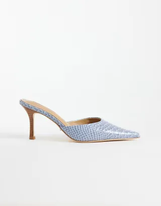 Tony Bianco Sicily heeled mules in blue denim python