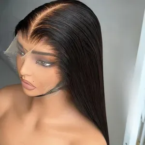 Peruvian Bone Black Straight Human Hair Wigs HD 13x4 Full Transparent Lace Frontal Wigs Pre Plucked Wear And Go Glueless