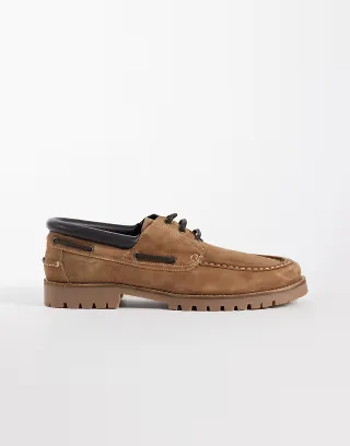 ASOS DESIGN lace up boat shoes with cleated soles in tan suede