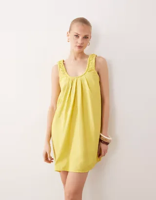 ASOS DESIGN scoop ruched neck mini sundress in techy fabric in lime