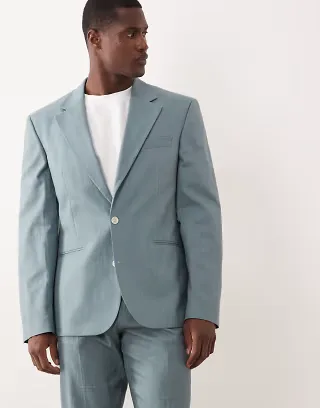 ASOS DESIGN 100% cotton linen look slim suit jacket in blue