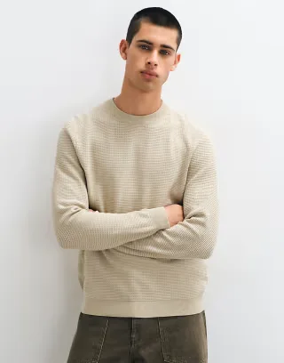 ONLY & SONS regular fit crew neck texture knit in neutral