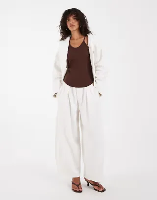 ASOS DESIGN pull on tie waist pants in white