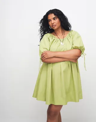 ASOS DESIGN Curve scoop neck poplin mini dress with tie sleeves in green