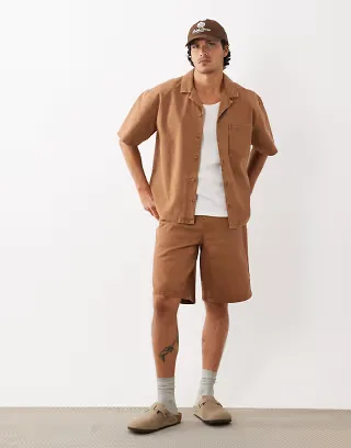 ASOS DESIGN loose denim jorts in brown - part of a set