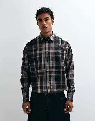Weekday long sleeve boxy fit shirt in brown & mole check
