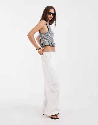 Free People Sunfaded cinched top in black and white gingham